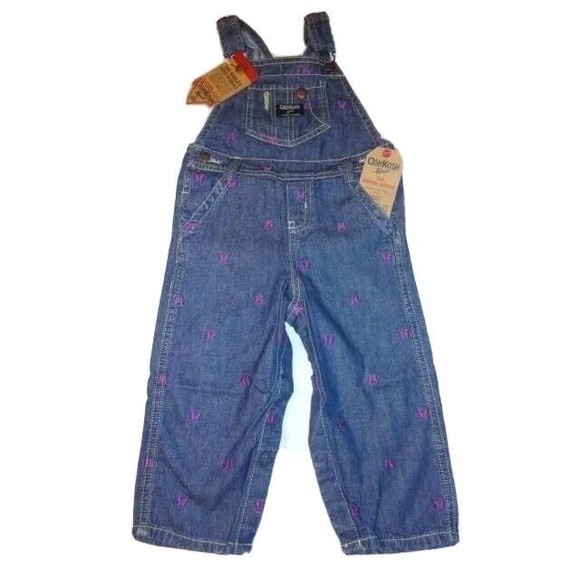 Girl OshKosh B'Gosh Overall Denim Purple Embroidered Butterfly Bib 6 Months NWT - Picture 2 of 8